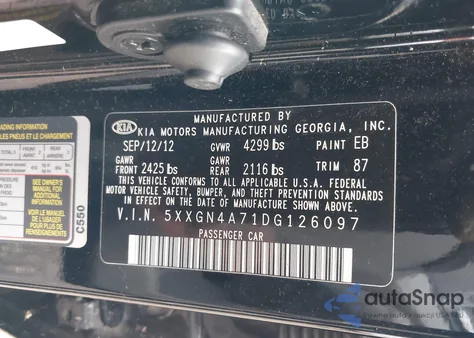 2013 Kia Optima Ex из США, поврежденный, VIN 5XXGN4A71DG126097